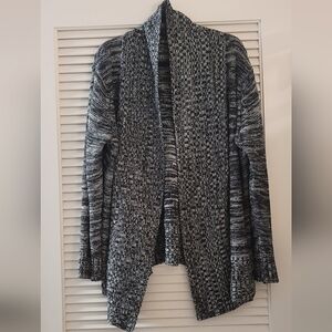 Due Time Maternity - Black/White W Silver Metallic Threads Open Cardigan Sweater